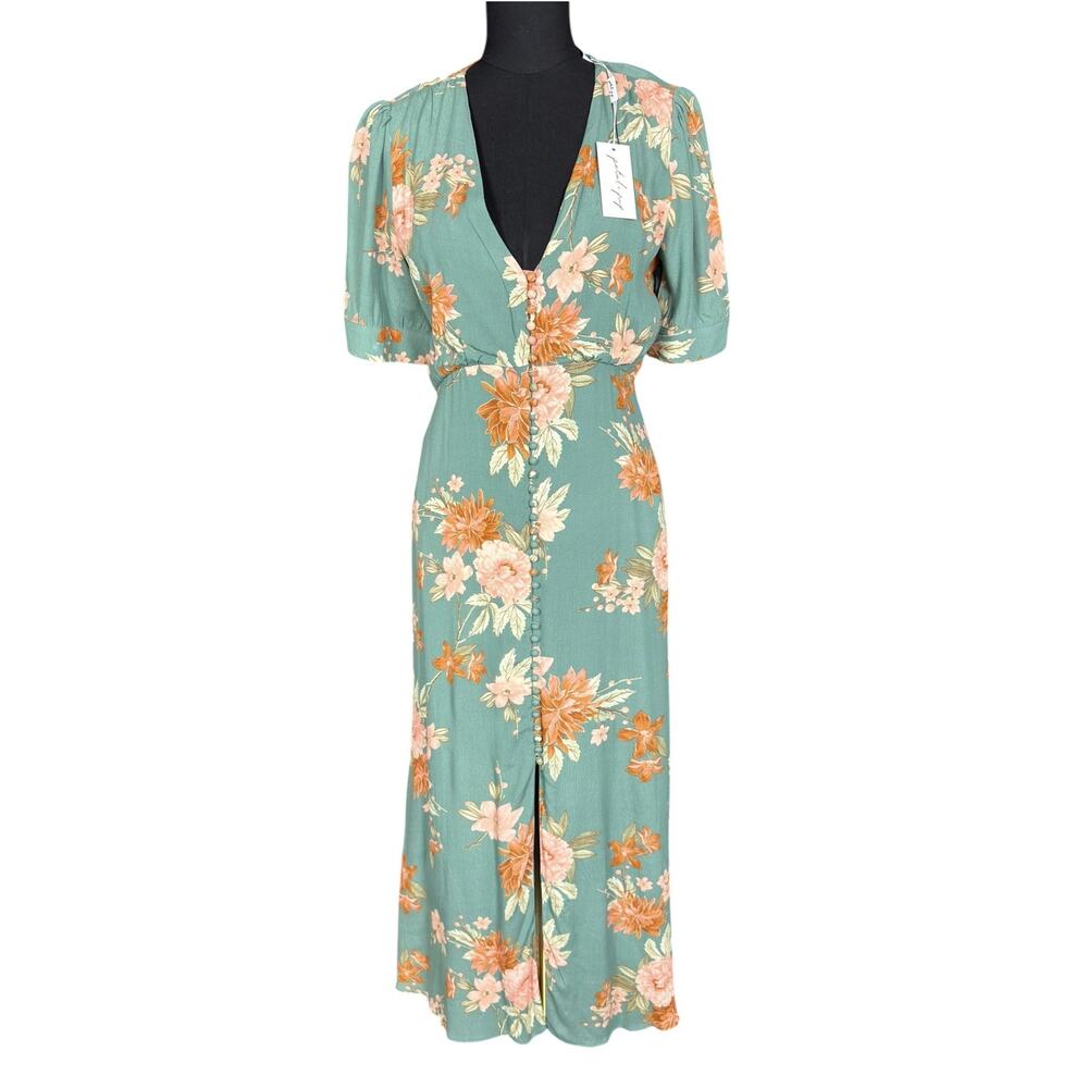 Petal & Pup Frampton Floral Maxi Dress NWT Size 6 Teal Pink Button Front